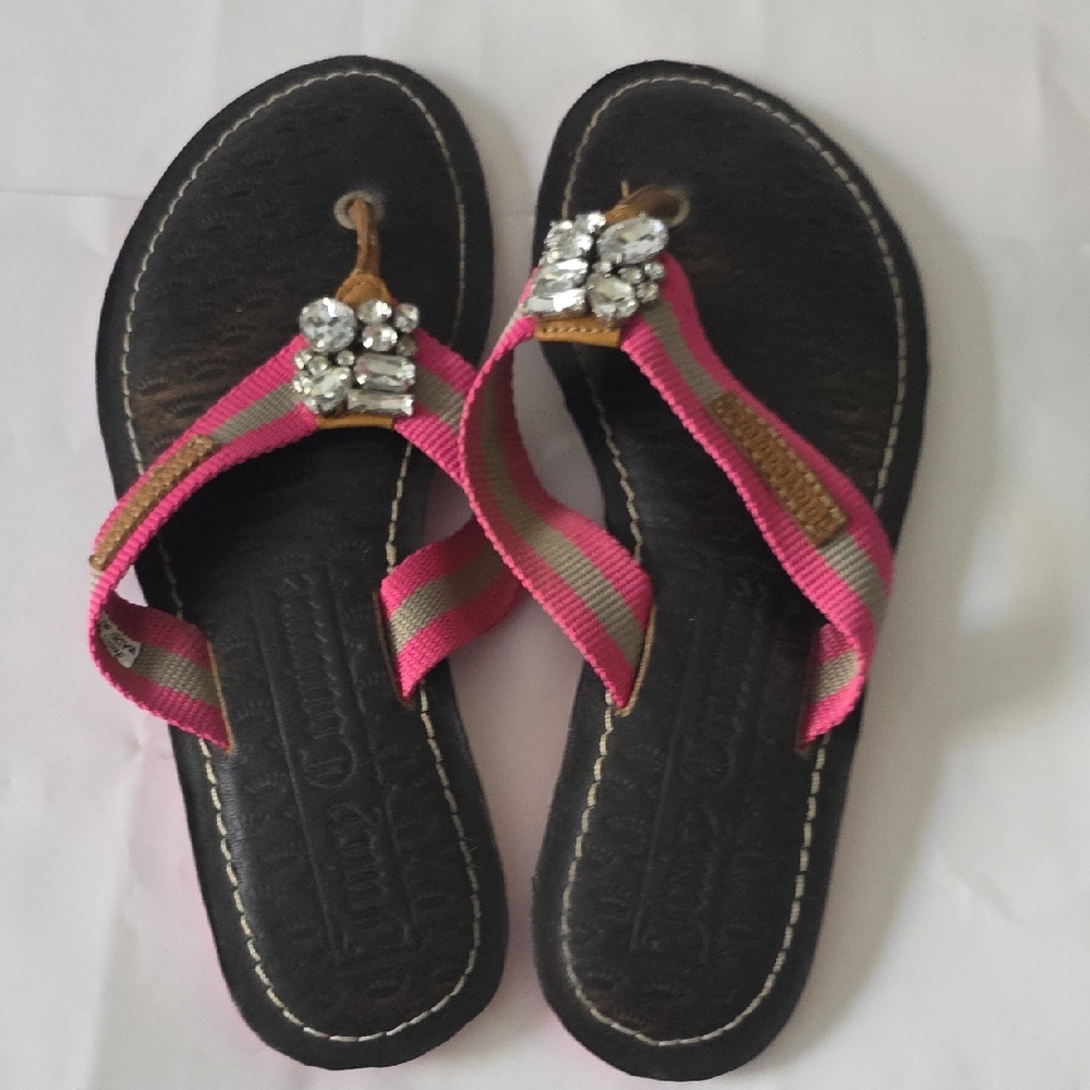 Juicy Couture Black and Pink Sandals with Rhinestones